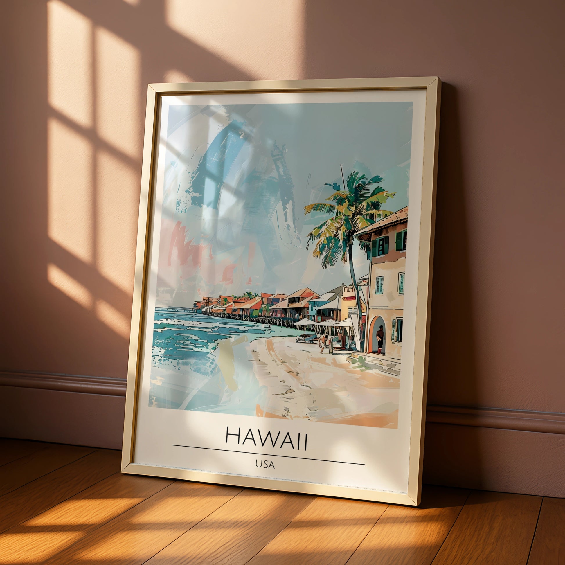 Hawaii Art Print, Tropical Beach Poster, Coastal Home Decor, Colourful Maximalist Artwork, USA Wall