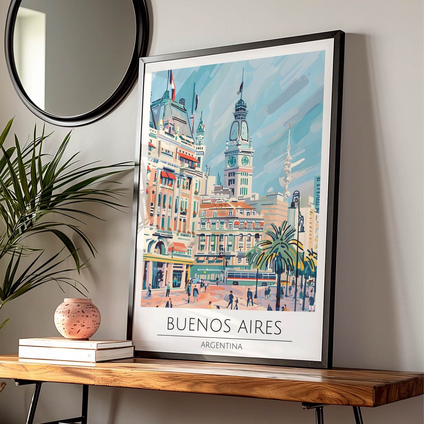 Buenos Aires Art Poster, Vintage Travel Illustration, Argentina Cityscape Print, Colourful Wall Art