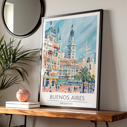 Buenos Aires Art Poster, Vintage Travel Illustration, Argentina Cityscape Print, Colourful Wall Art