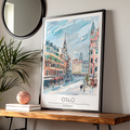 Oslo Norway Vintage Cityscape Art Print, Norwegian Architecture, Colourful Urban Scene Poster