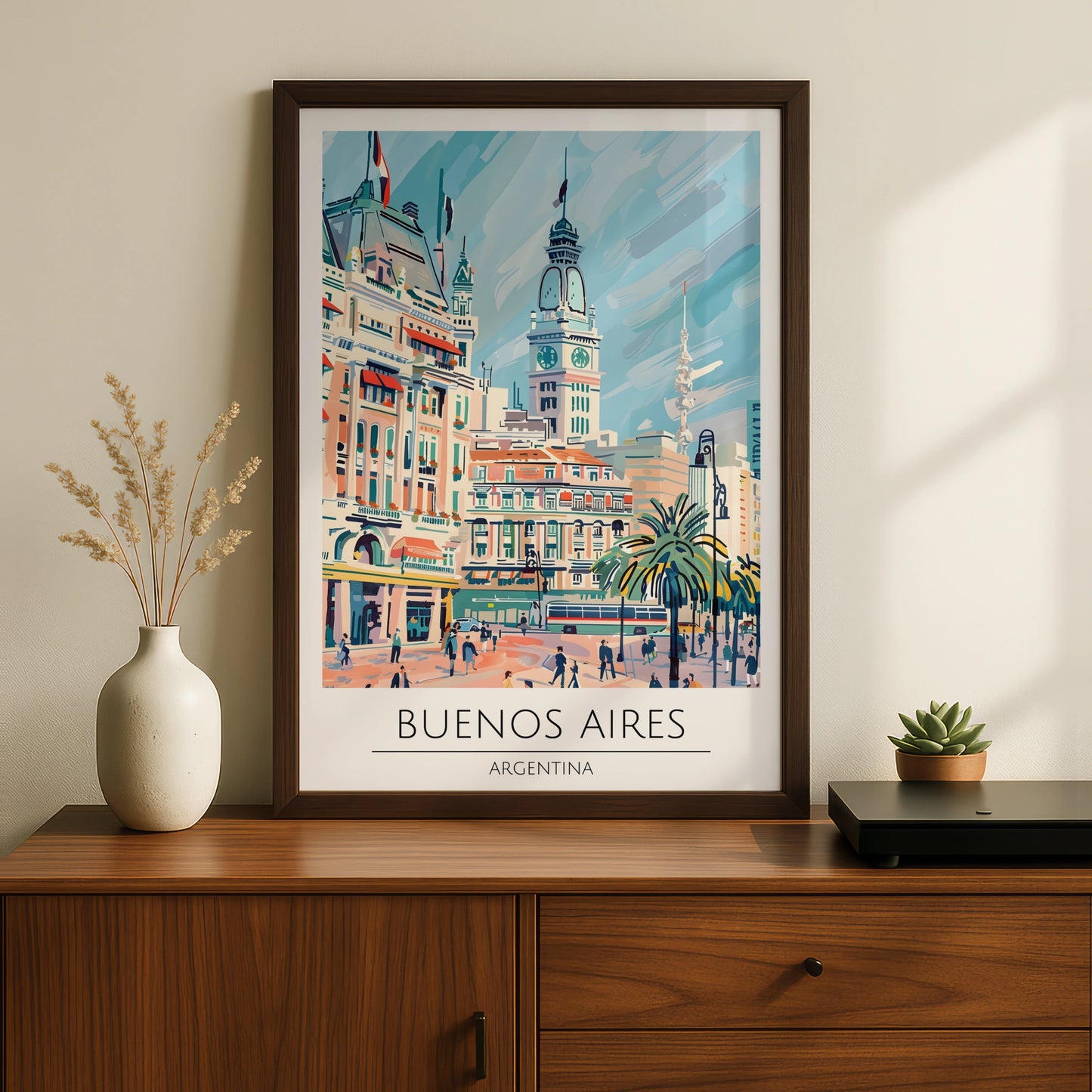 Buenos Aires Art Poster, Vintage Travel Illustration, Argentina Cityscape Print, Colourful Wall Art