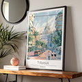 Tirana, Albania Cityscape Poster, Colourful Urban Art, Palm Trees, Vintage Style Wall Art