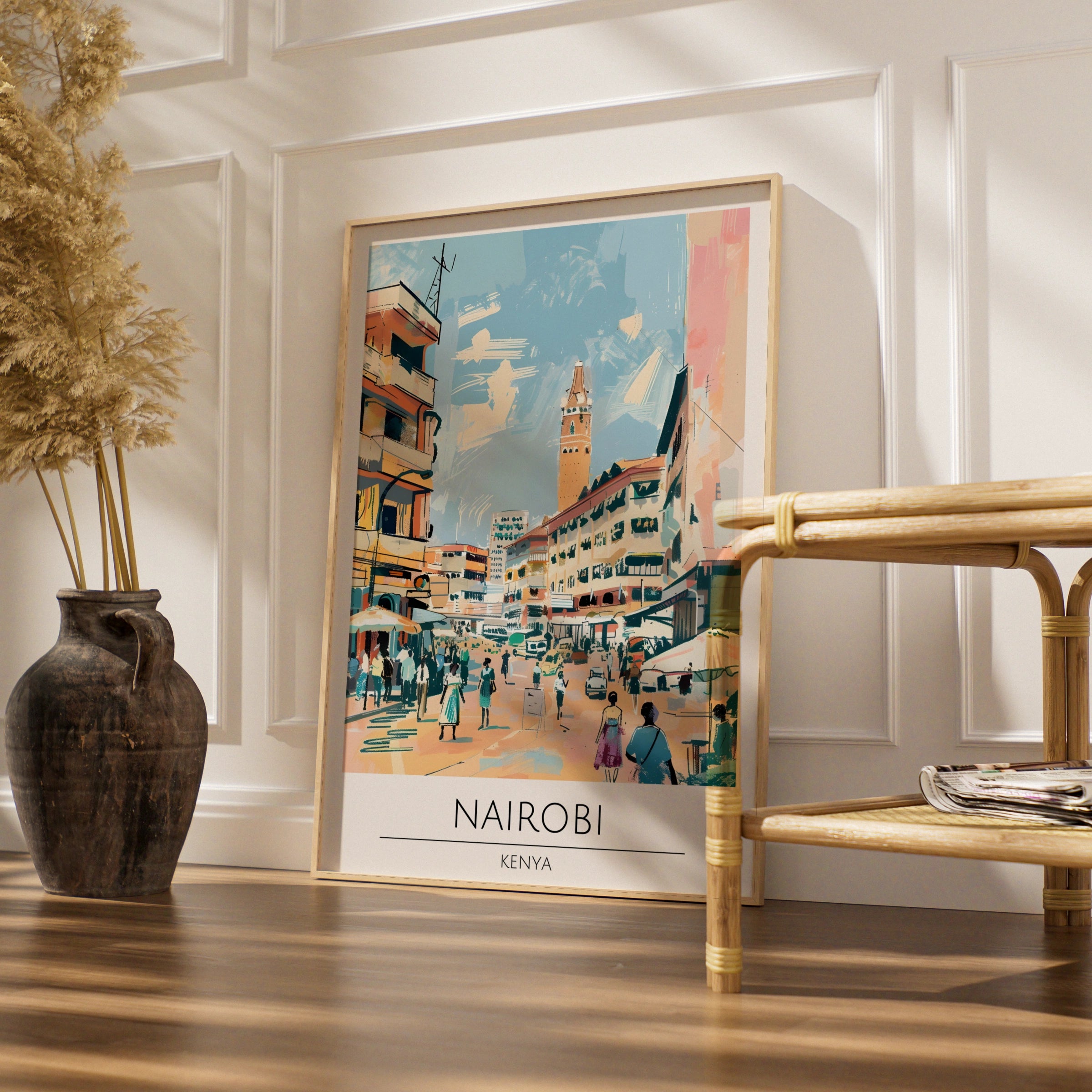 Nairobi Street Scene Art Print, Kenya Urban Wall Art, Colourful City Poster, Vintage Travel Decor