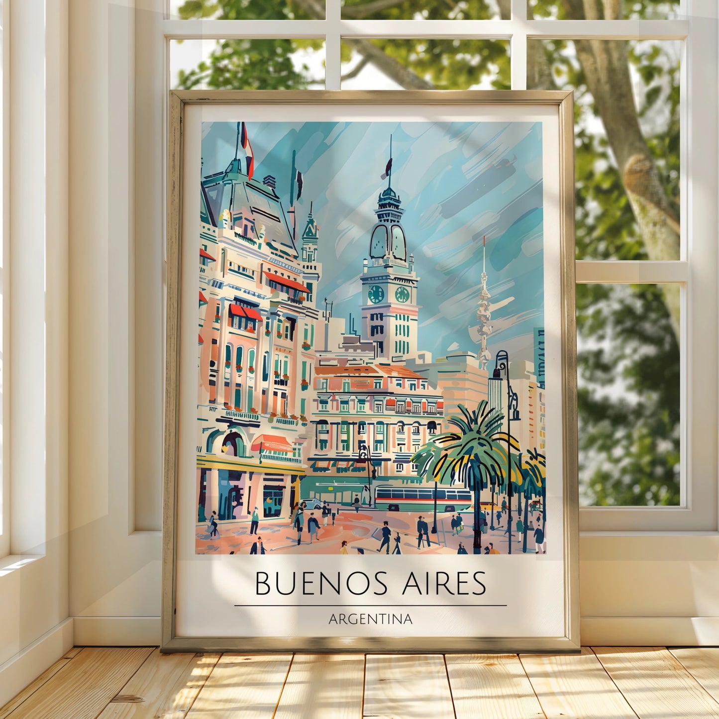 Buenos Aires Art Poster, Vintage Travel Illustration, Argentina Cityscape Print, Colourful Wall Art