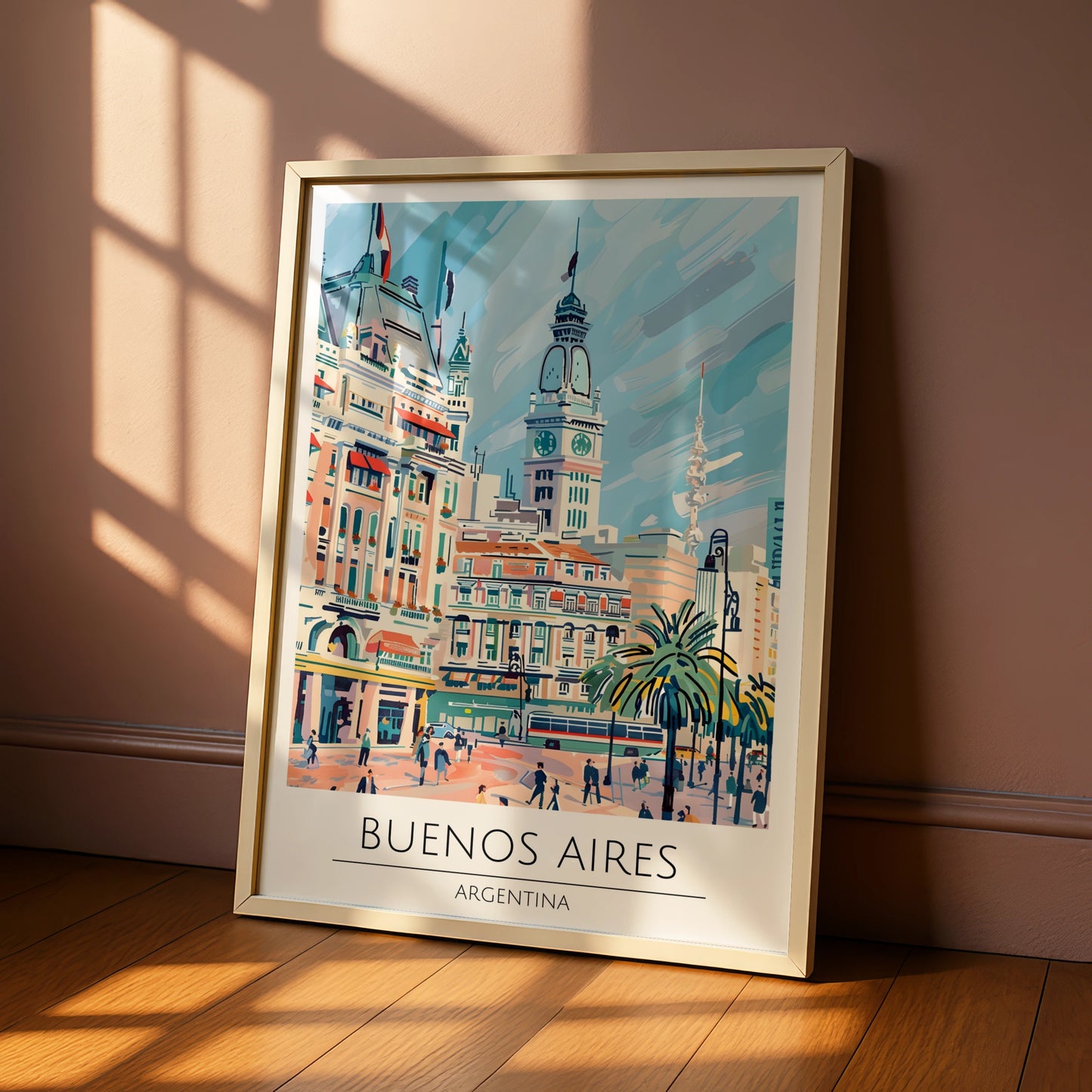 Buenos Aires Art Poster, Vintage Travel Illustration, Argentina Cityscape Print, Colourful Wall Art