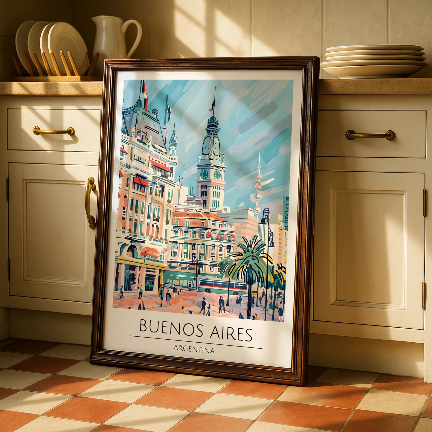 Buenos Aires Art Poster, Vintage Travel Illustration, Argentina Cityscape Print, Colourful Wall Art