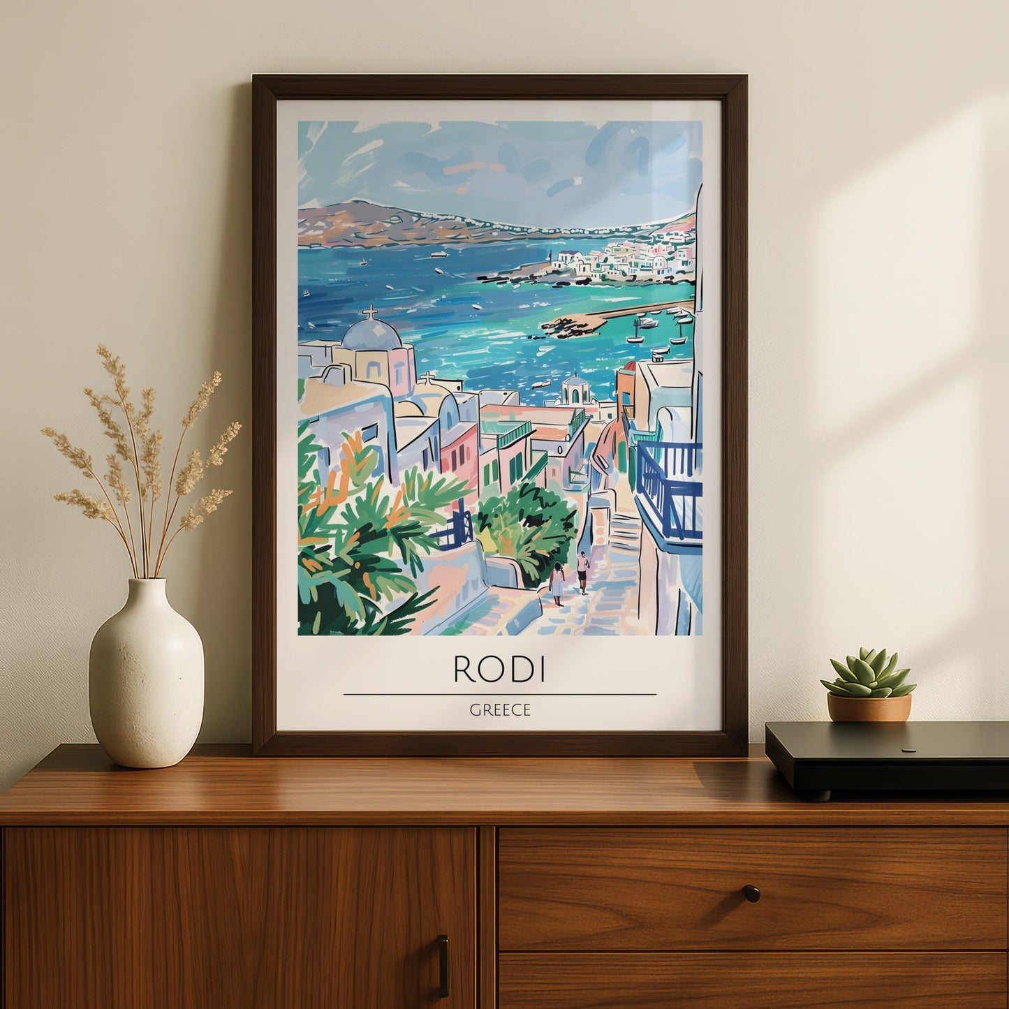 Rodi Greece Poster, Colourful Coastal Art Print, Mediterranean Sea View, Wall Decor, Travel Poster
