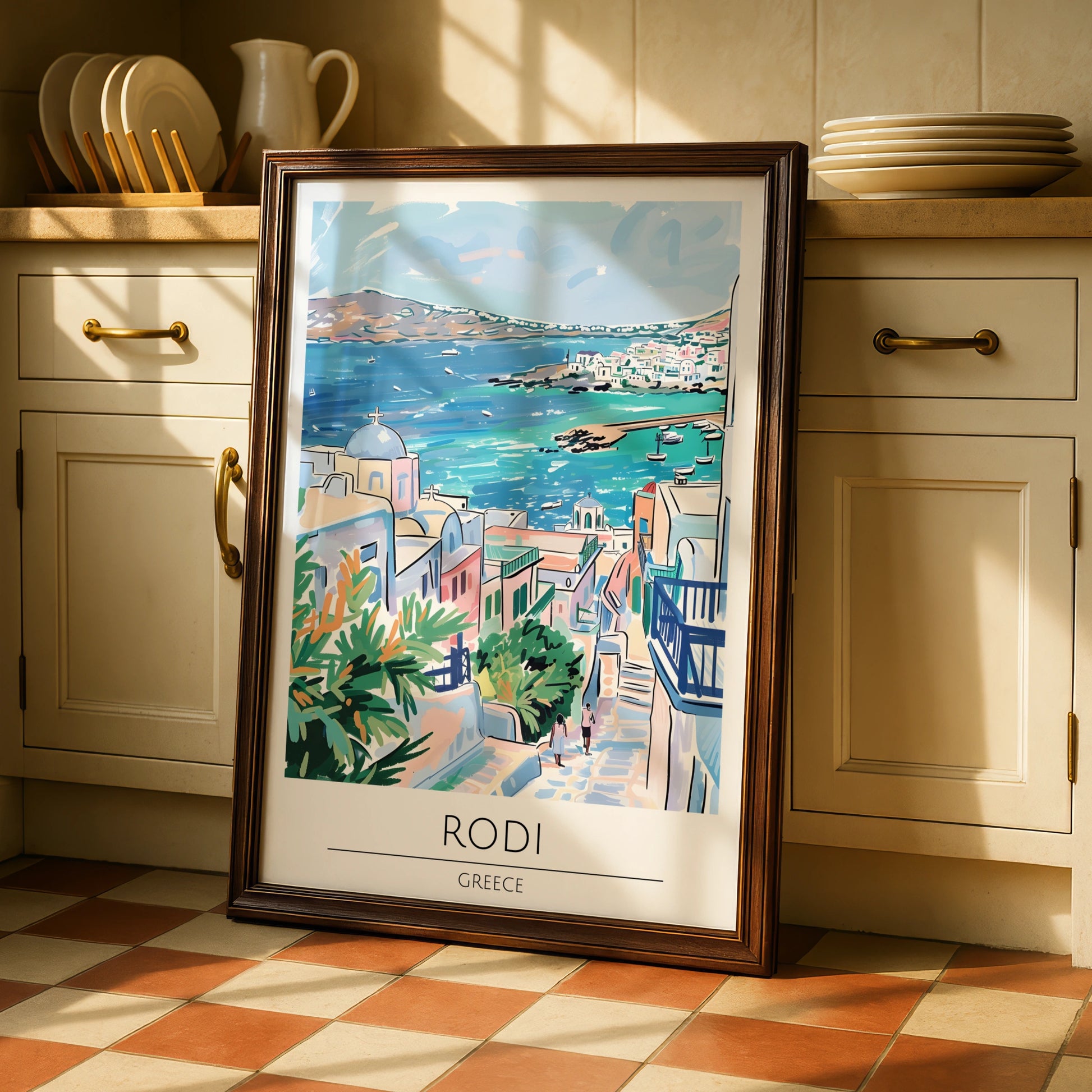 Rodi Greece Poster, Colourful Coastal Art Print, Mediterranean Sea View, Wall Decor, Travel Poster