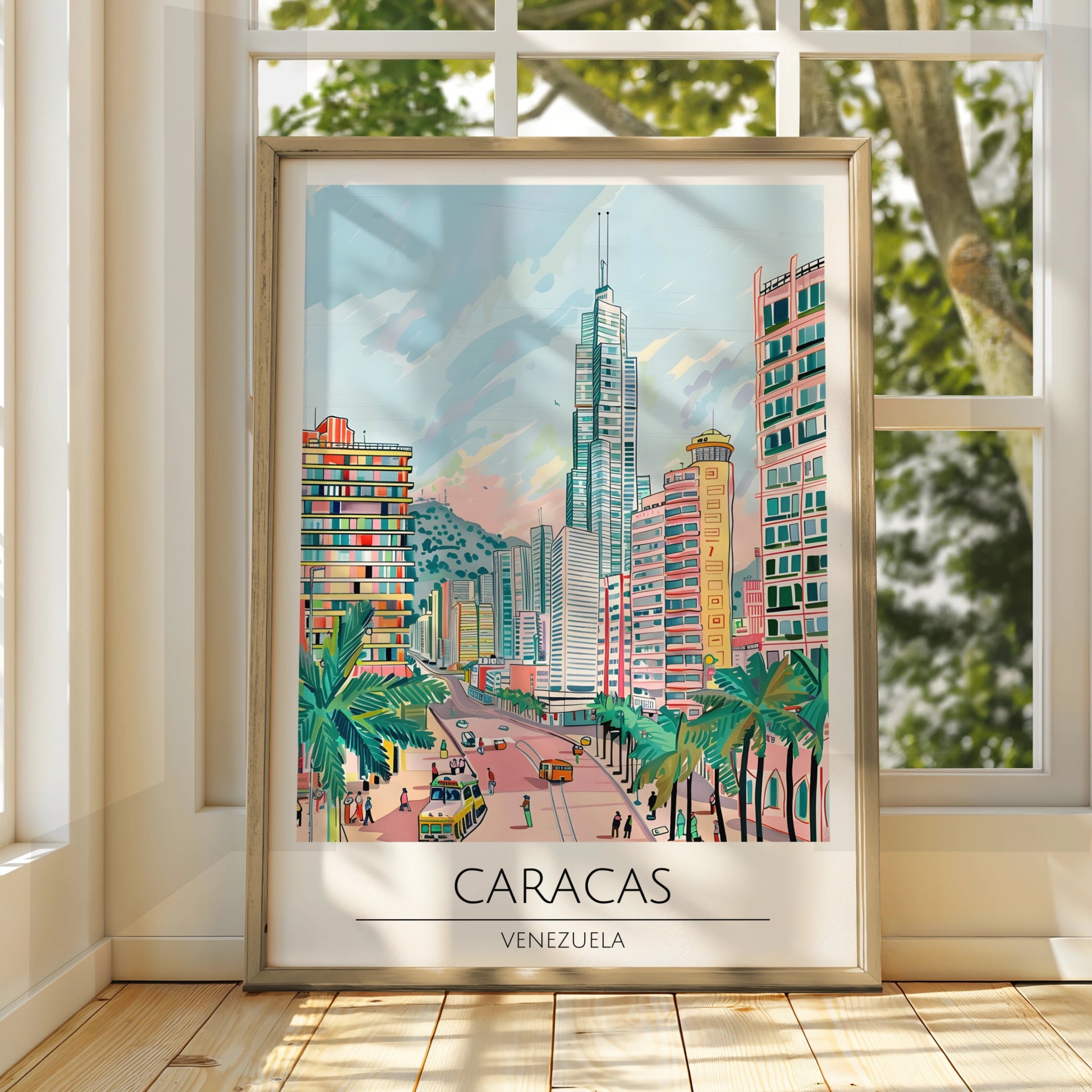 Vibrant Caracas Poster, Colourful City Art Print of Venezuela, Urban Landscape Decor, Modern Wall