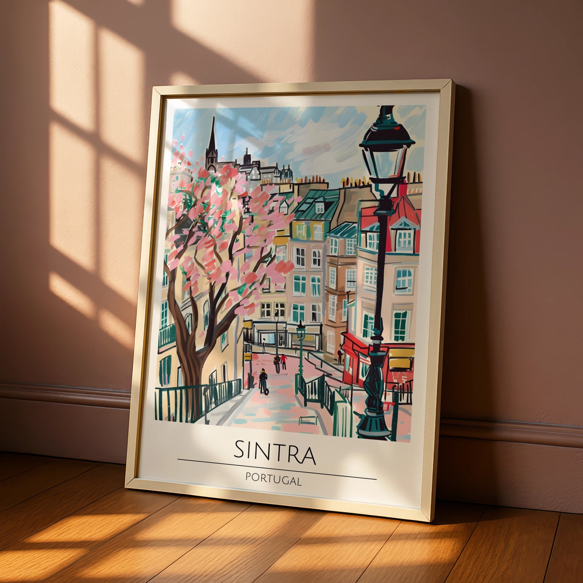Sintra Portugal Art Print, Colourful Cityscape Poster, Urban Wall Art, Modern Illustration of Sintra