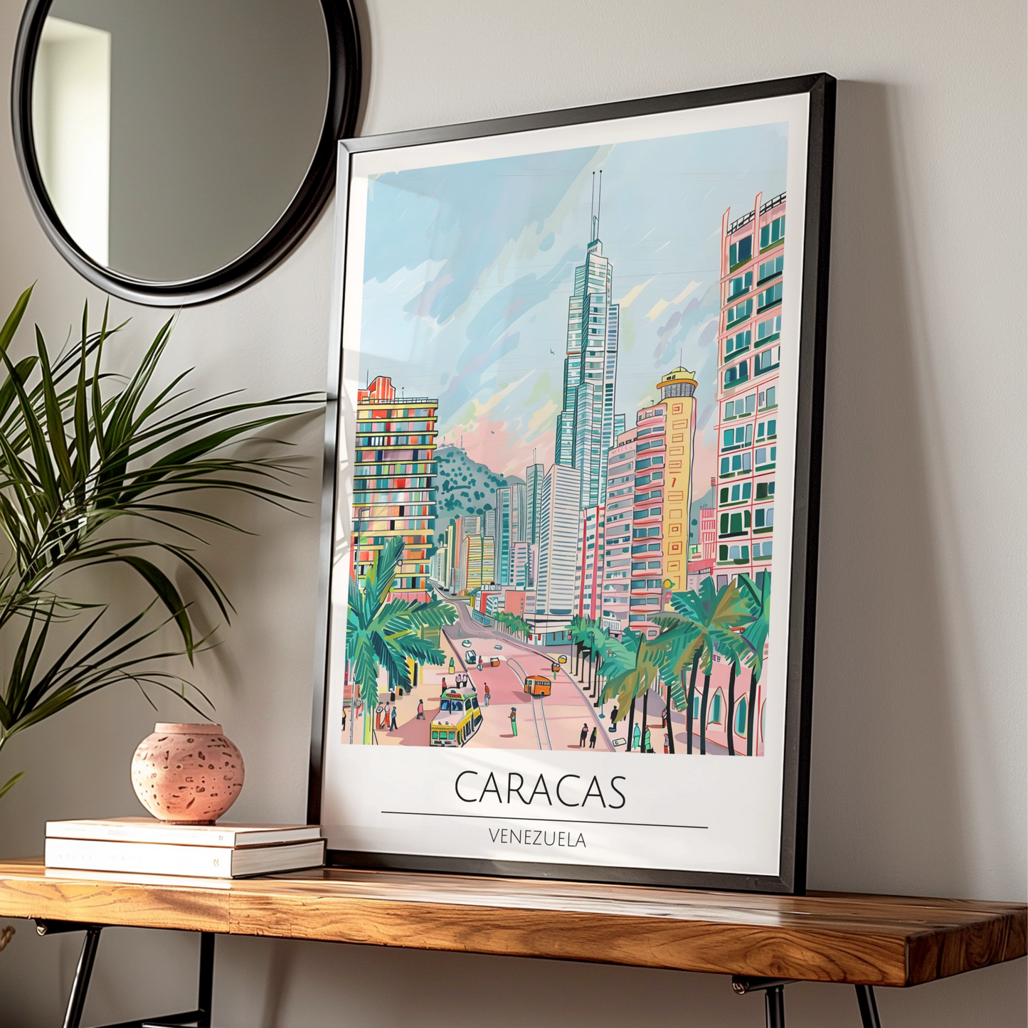 Caracas Poster, Vibrant Venezuelan City Art, Modern Urban Wall Decor, Colourful Cityscape Print