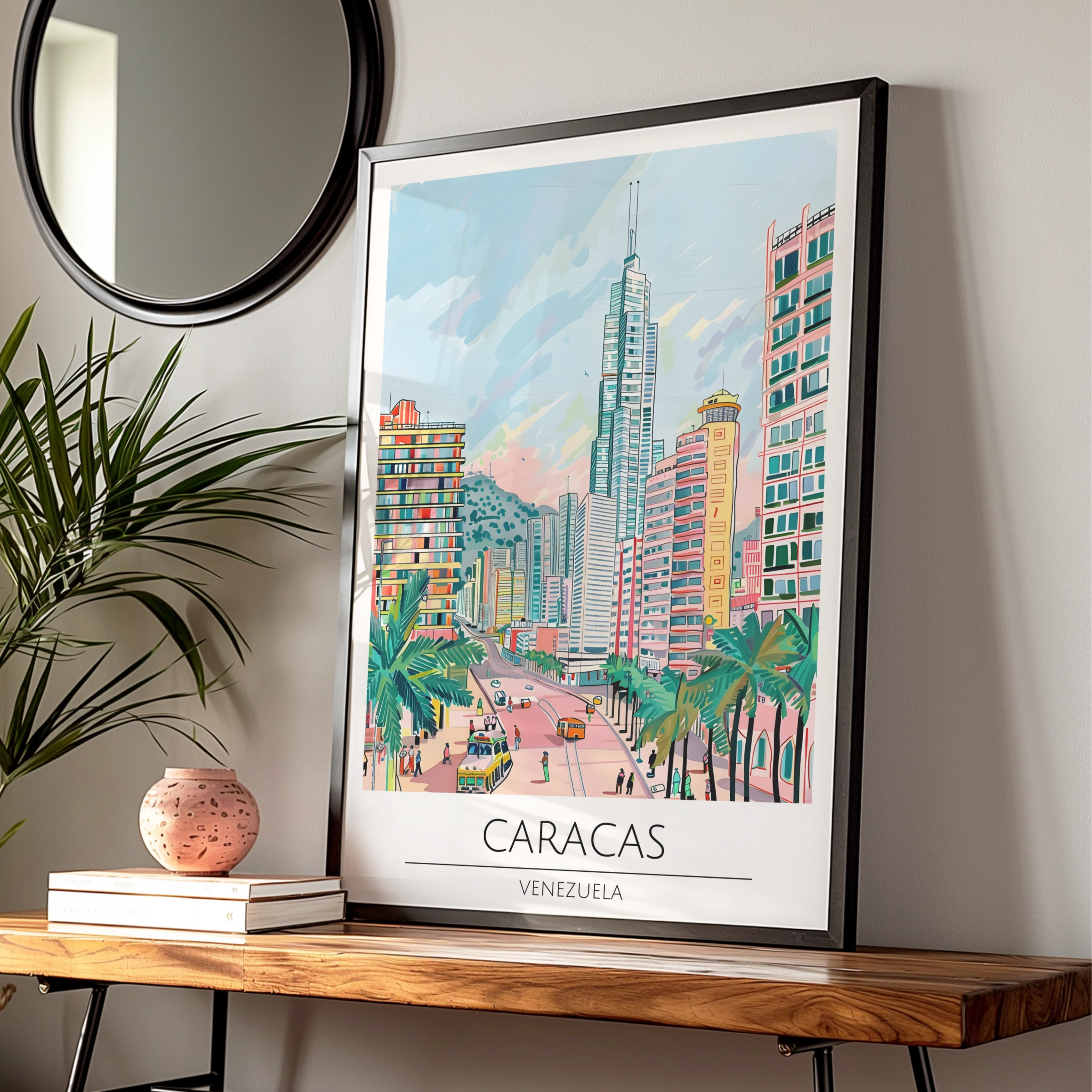 Caracas Poster, Vibrant Venezuelan City Art, Modern Urban Wall Decor, Colourful Cityscape Print