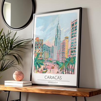 Caracas Poster, Vibrant Venezuelan City Art, Modern Urban Wall Decor, Colourful Cityscape Print
