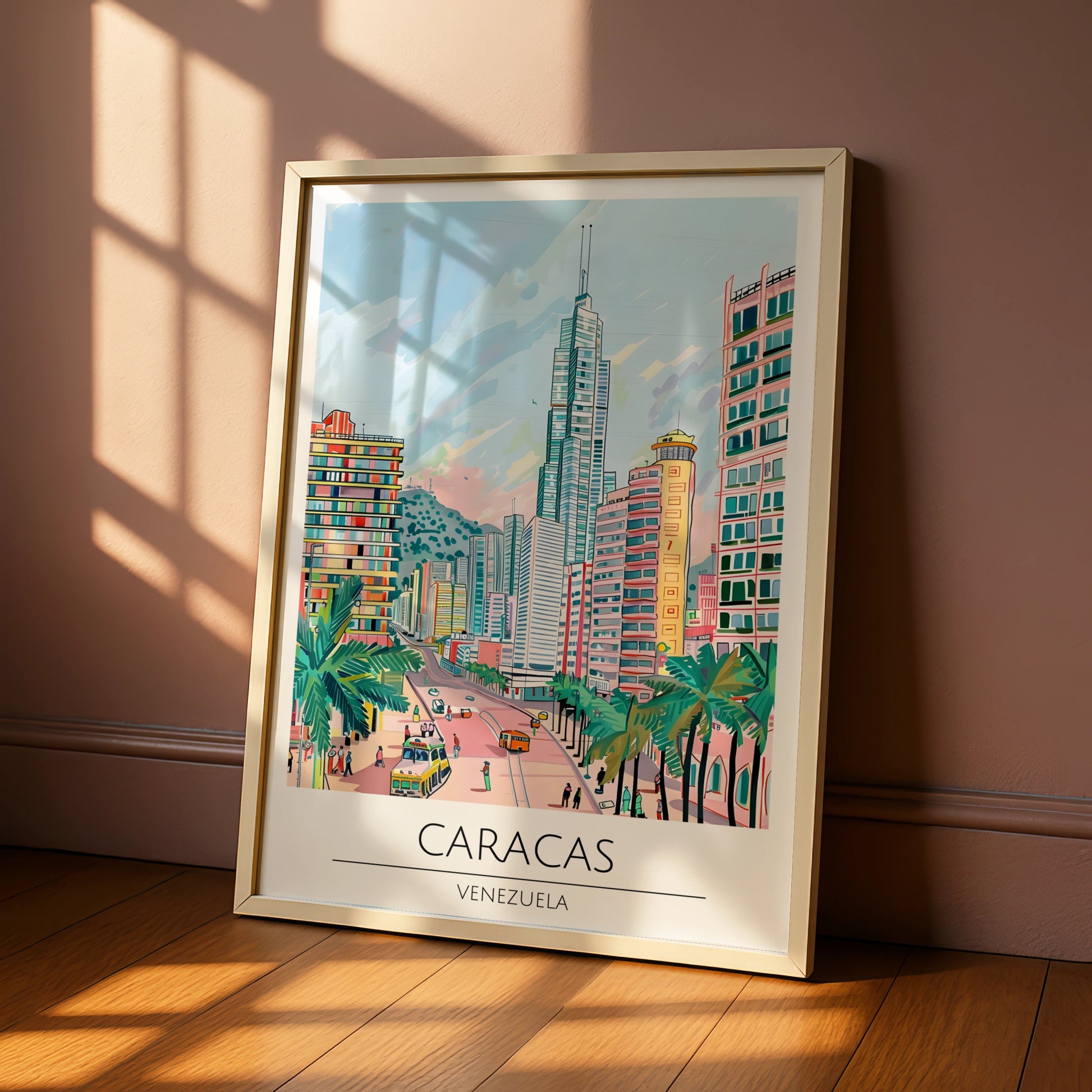 Caracas Poster, Vibrant Venezuelan City Art, Modern Urban Wall Decor, Colourful Cityscape Print
