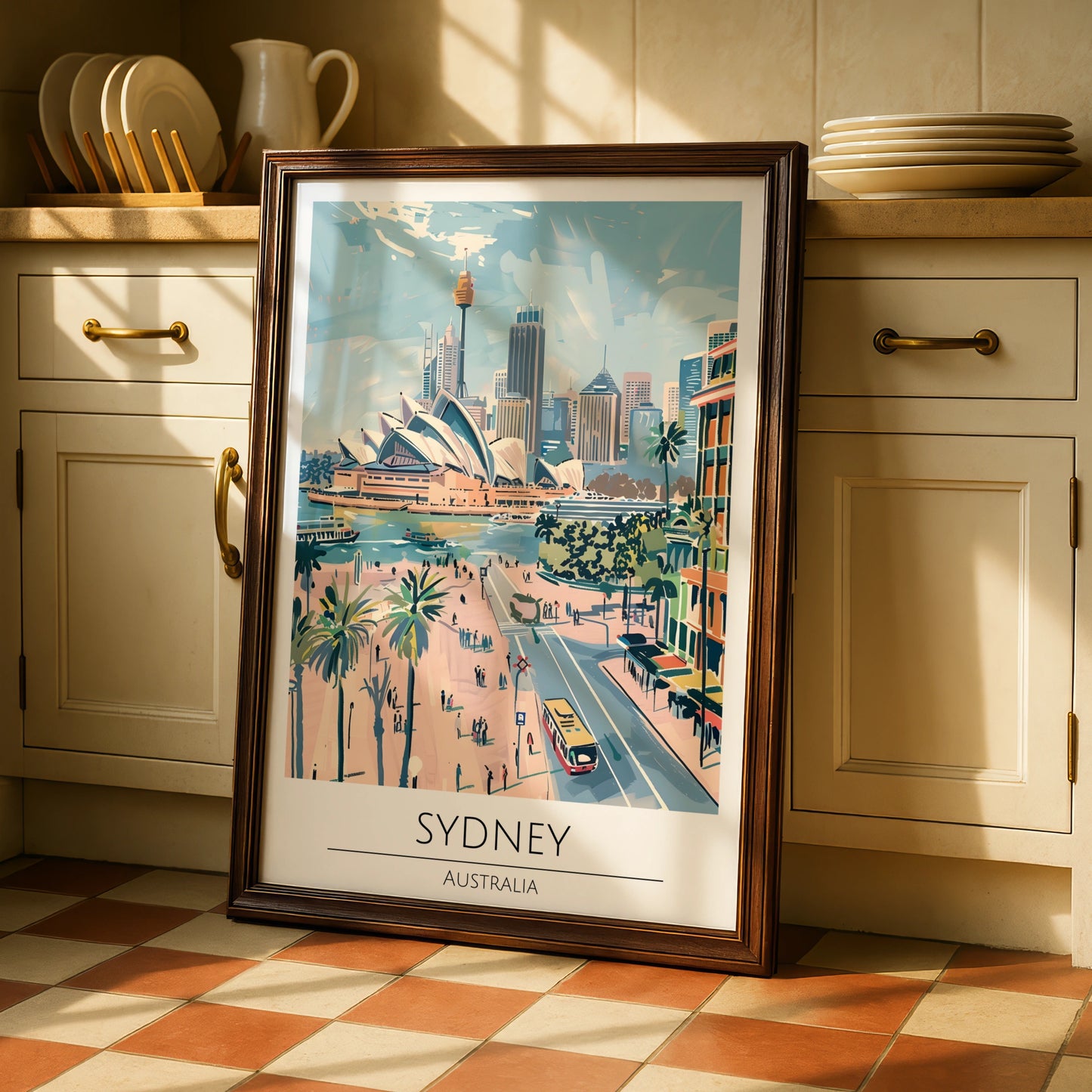 Sydney Cityscape Poster, Australian Art, Modern Travel Wall Art, Iconic Landmarks, Panoramic View
