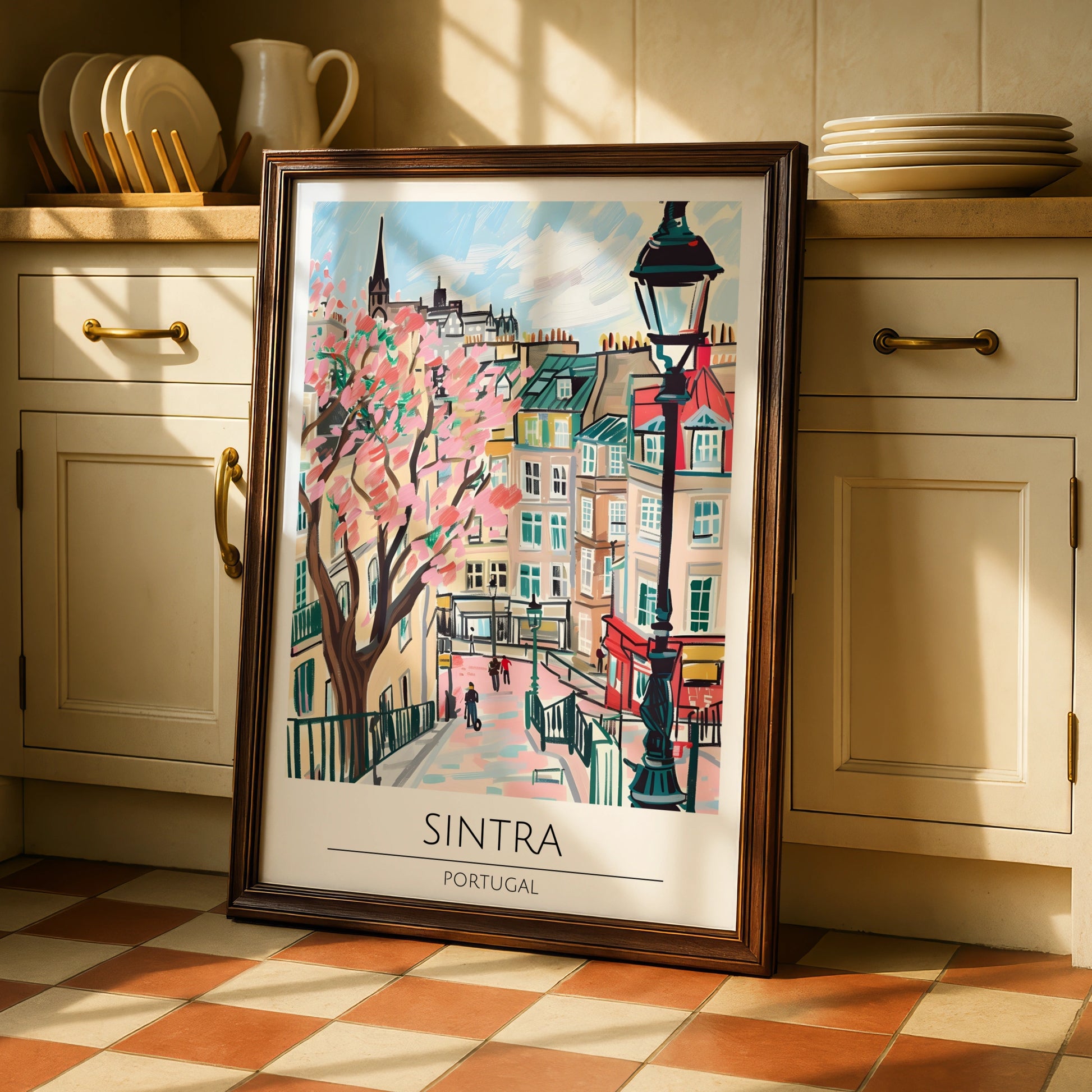 Sintra Portugal Art Print, Colourful Cityscape Poster, Urban Wall Art, Modern Illustration of Sintra