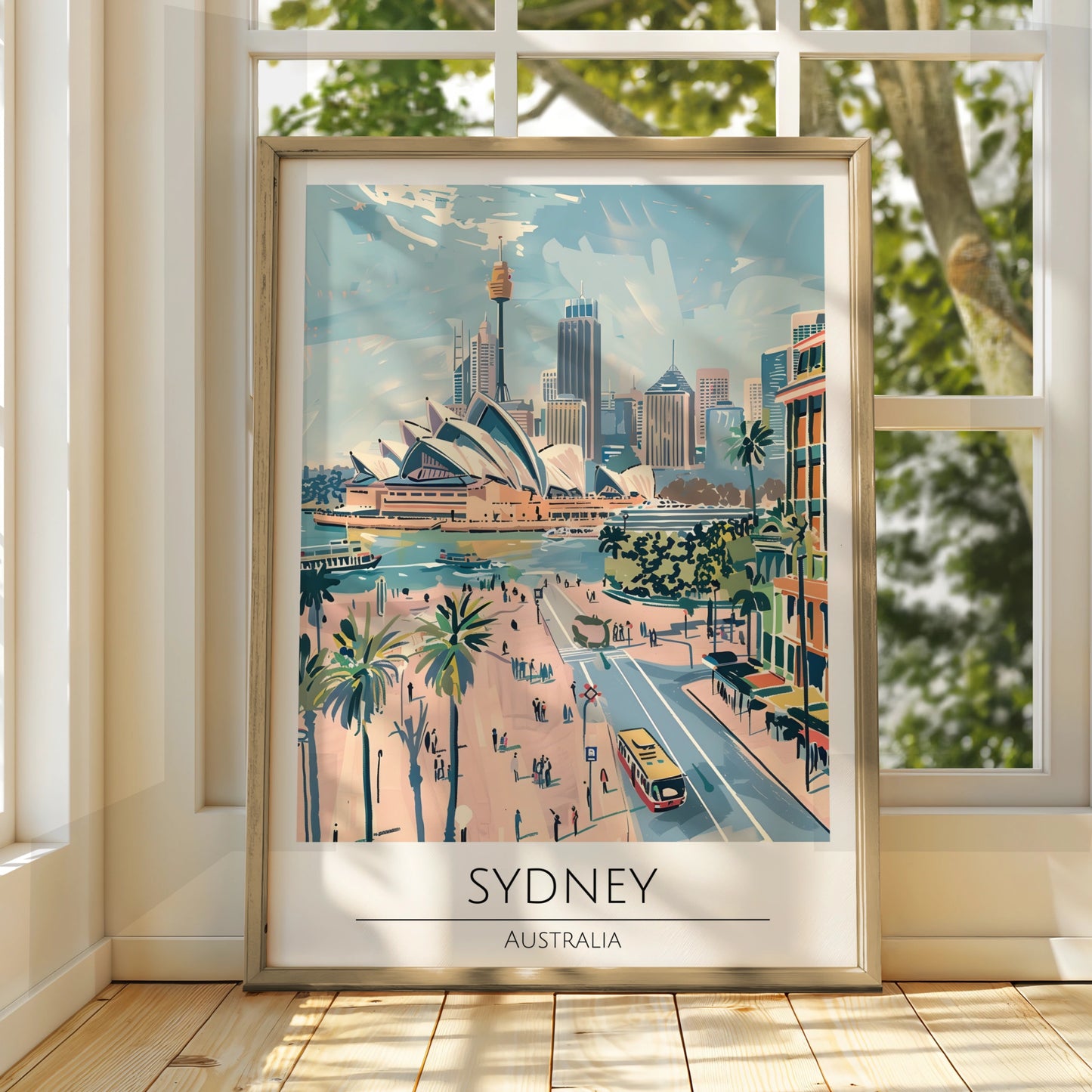 Sydney Cityscape Poster, Australian Art, Modern Travel Wall Art, Iconic Landmarks, Panoramic View