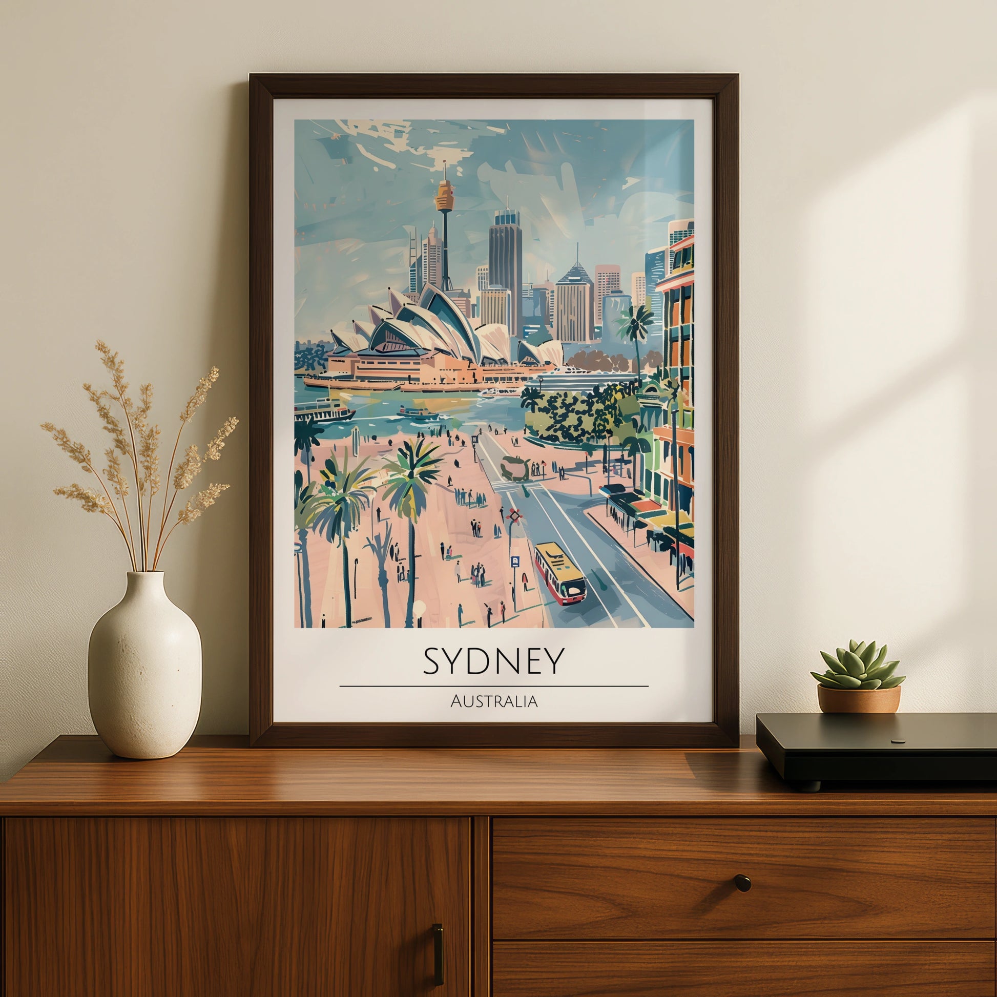 Sydney Cityscape Poster, Australian Art, Modern Travel Wall Art, Iconic Landmarks, Panoramic View