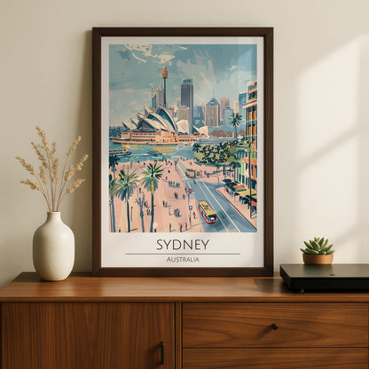 Sydney Cityscape Poster, Australian Art, Modern Travel Wall Art, Iconic Landmarks, Panoramic View