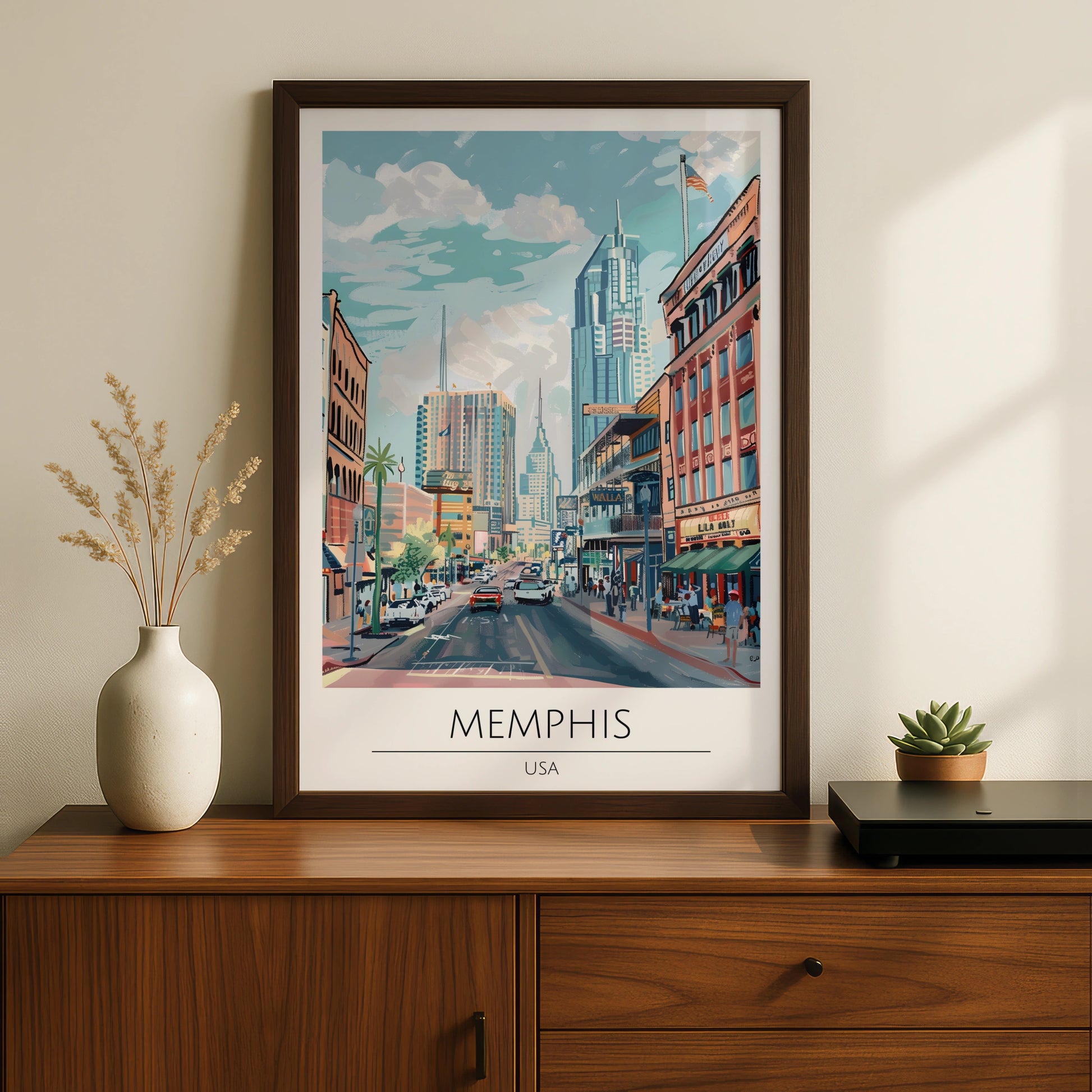 Vibrant Memphis Poster, Cityscape Art Print, USA Urban Scene, Colourful Wall Art, Home Decor