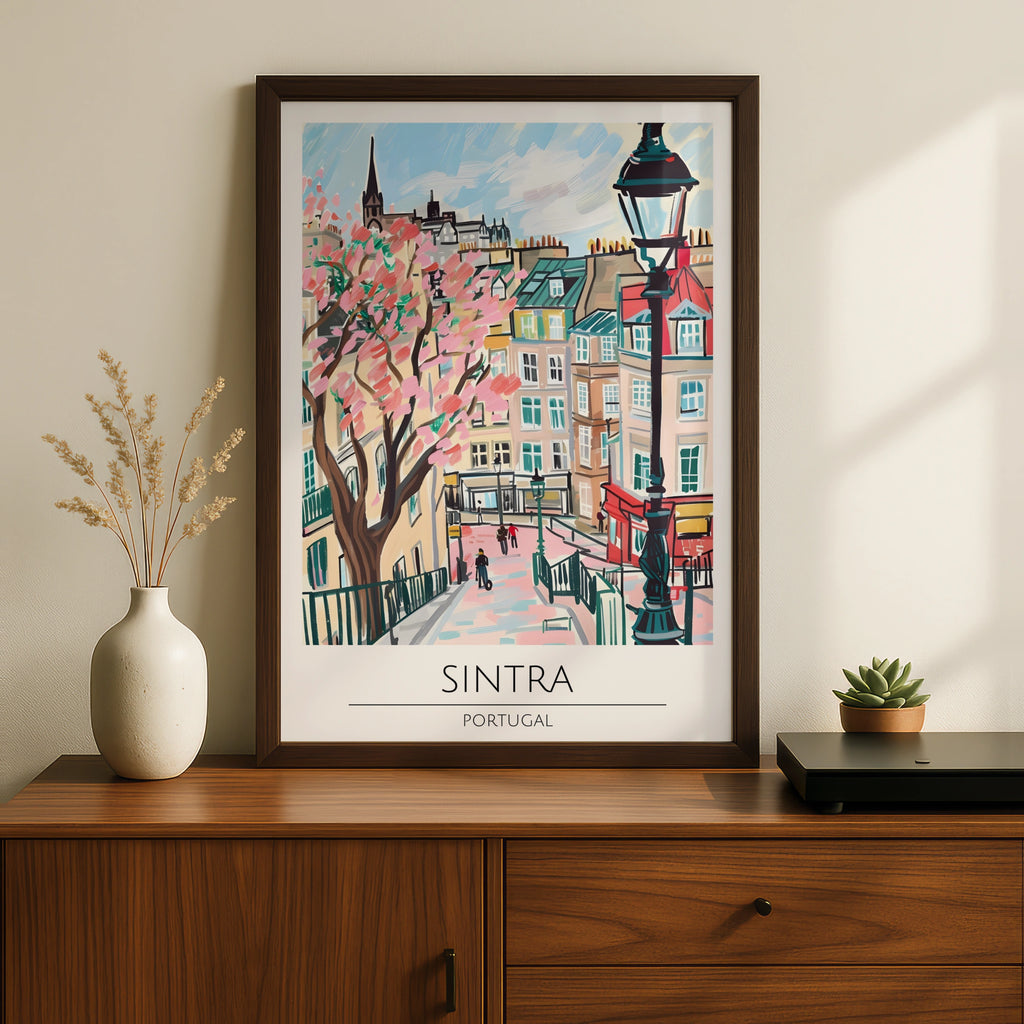 Sintra Portugal Art Print, Colourful Cityscape Poster, Urban Wall Art, Modern Illustration of Sintra