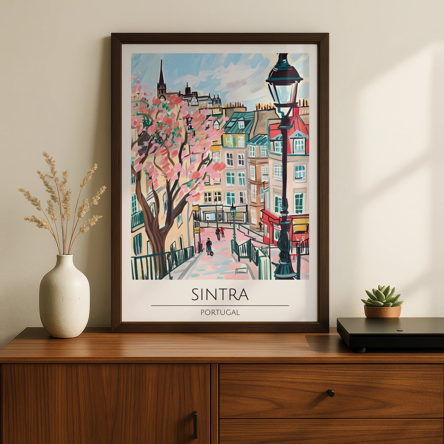 Sintra Portugal Art Print, Colourful Cityscape Poster, Urban Wall Art, Modern Illustration of Sintra