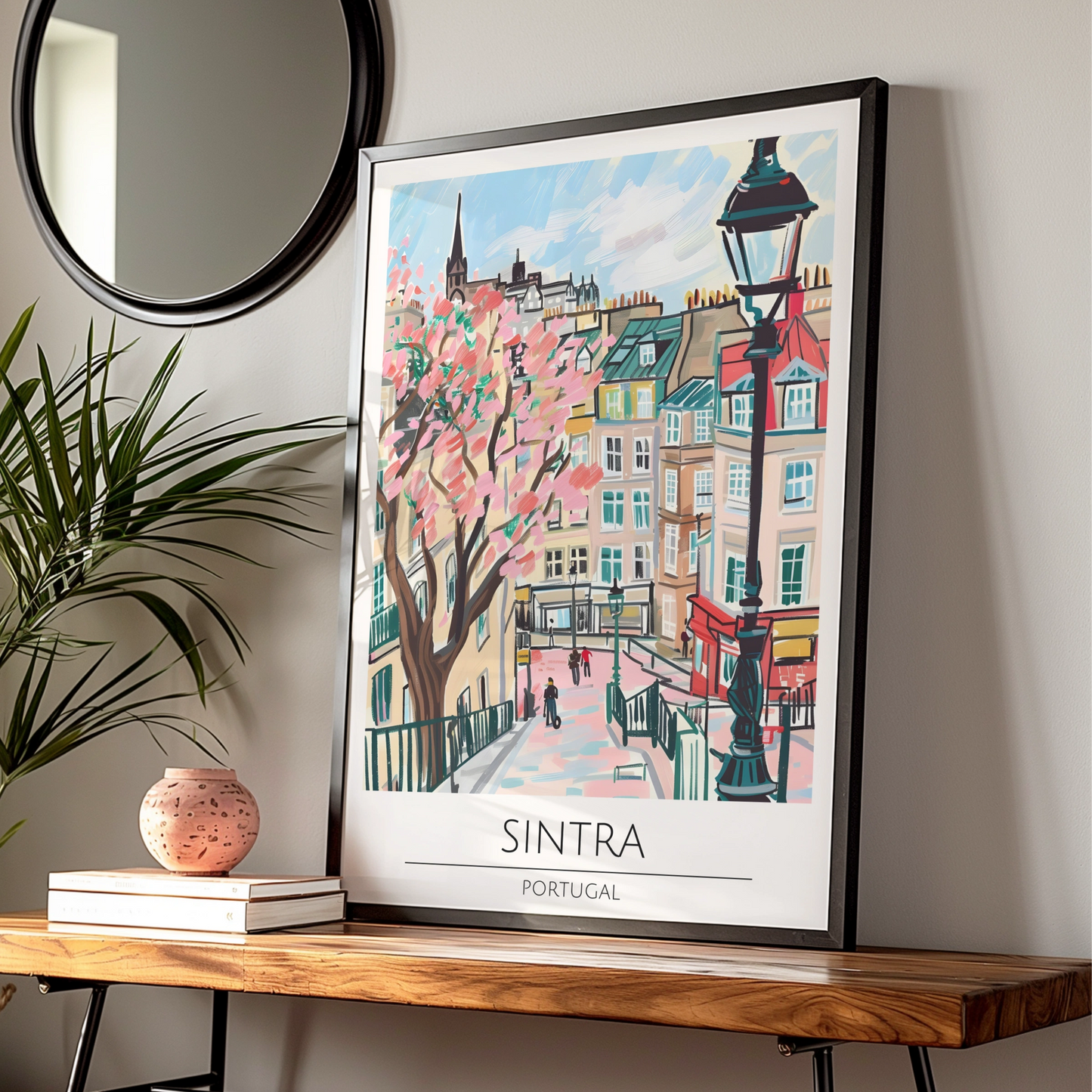 Sintra Portugal Art Print, Colourful Cityscape Poster, Urban Wall Art, Modern Illustration of Sintra