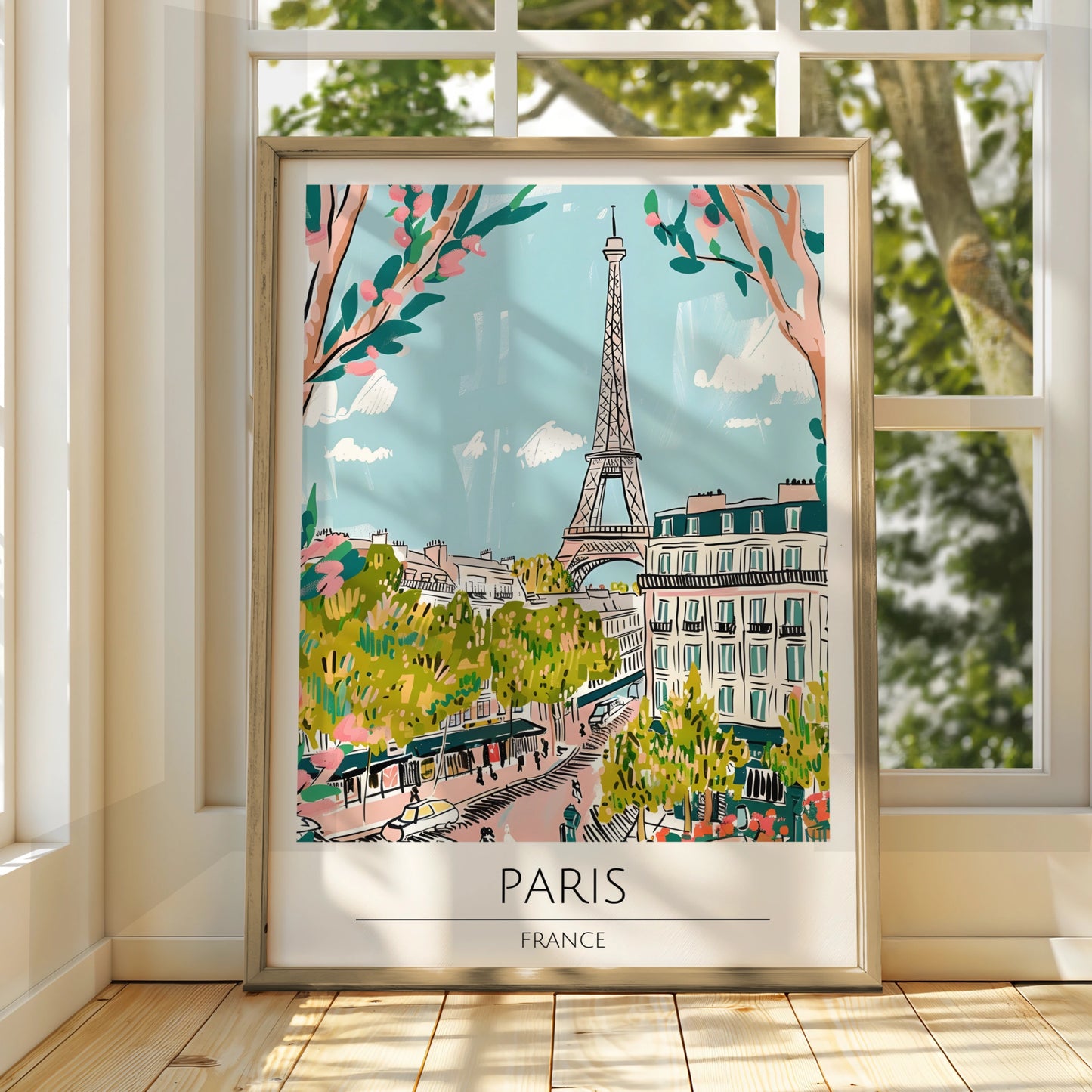Paris Poster, Eiffel Tower Art Print, Colourful Cityscape Wall Art, France Home Decor, Parisian