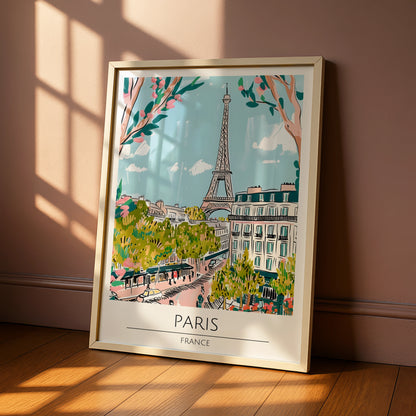 Paris Poster, Eiffel Tower Art Print, Colourful Cityscape Wall Art, France Home Decor, Parisian