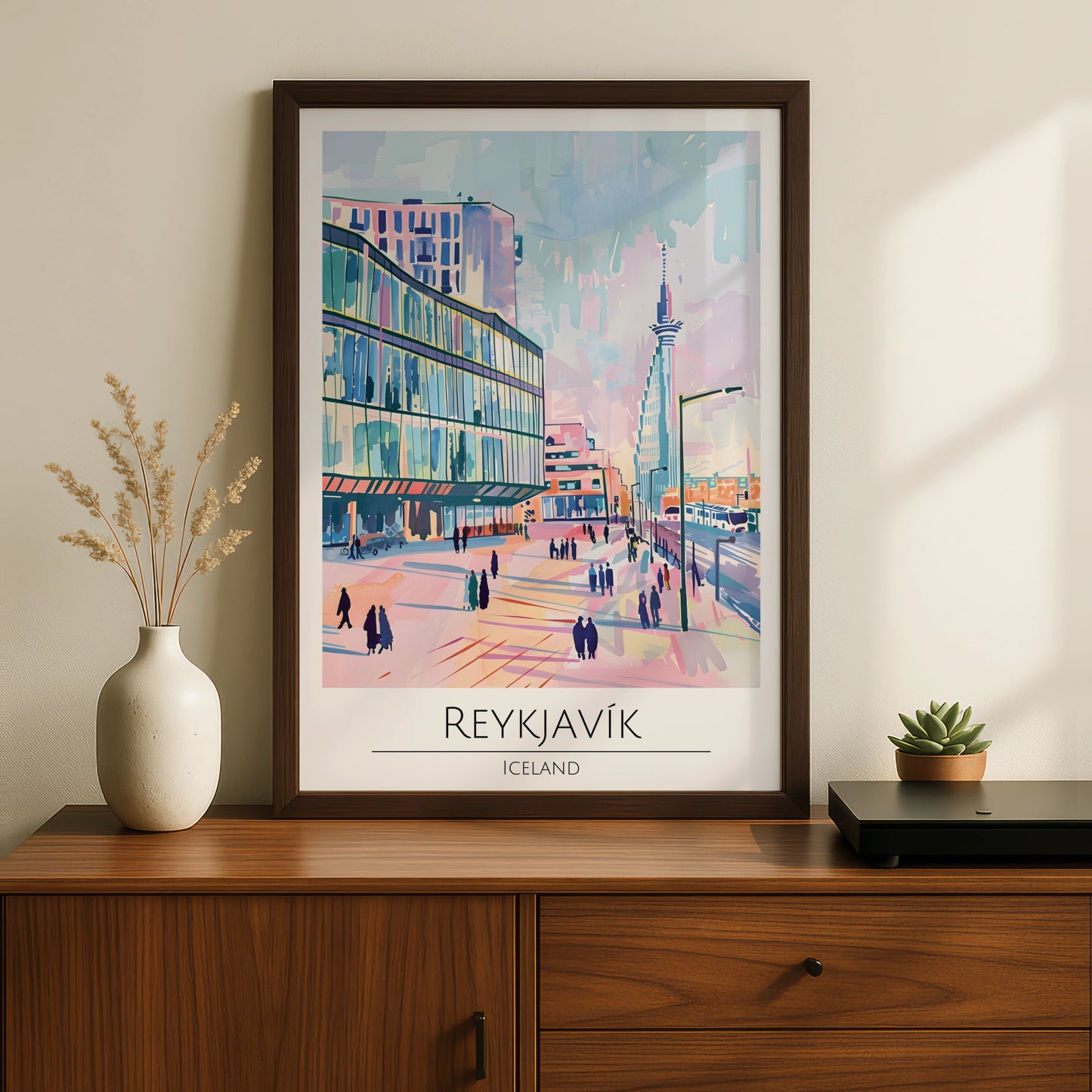 Reykjavik Cityscape Poster, Iceland Urban Art, Colourful Architectural Print, Modern Wall Decor