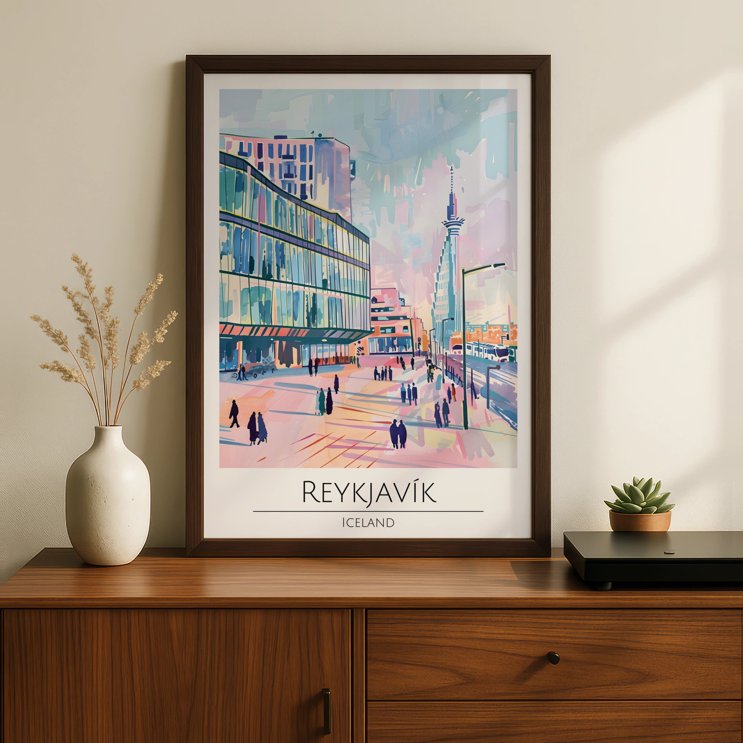 Reykjavik Cityscape Poster, Iceland Urban Art, Colourful Architectural Print, Modern Wall Decor