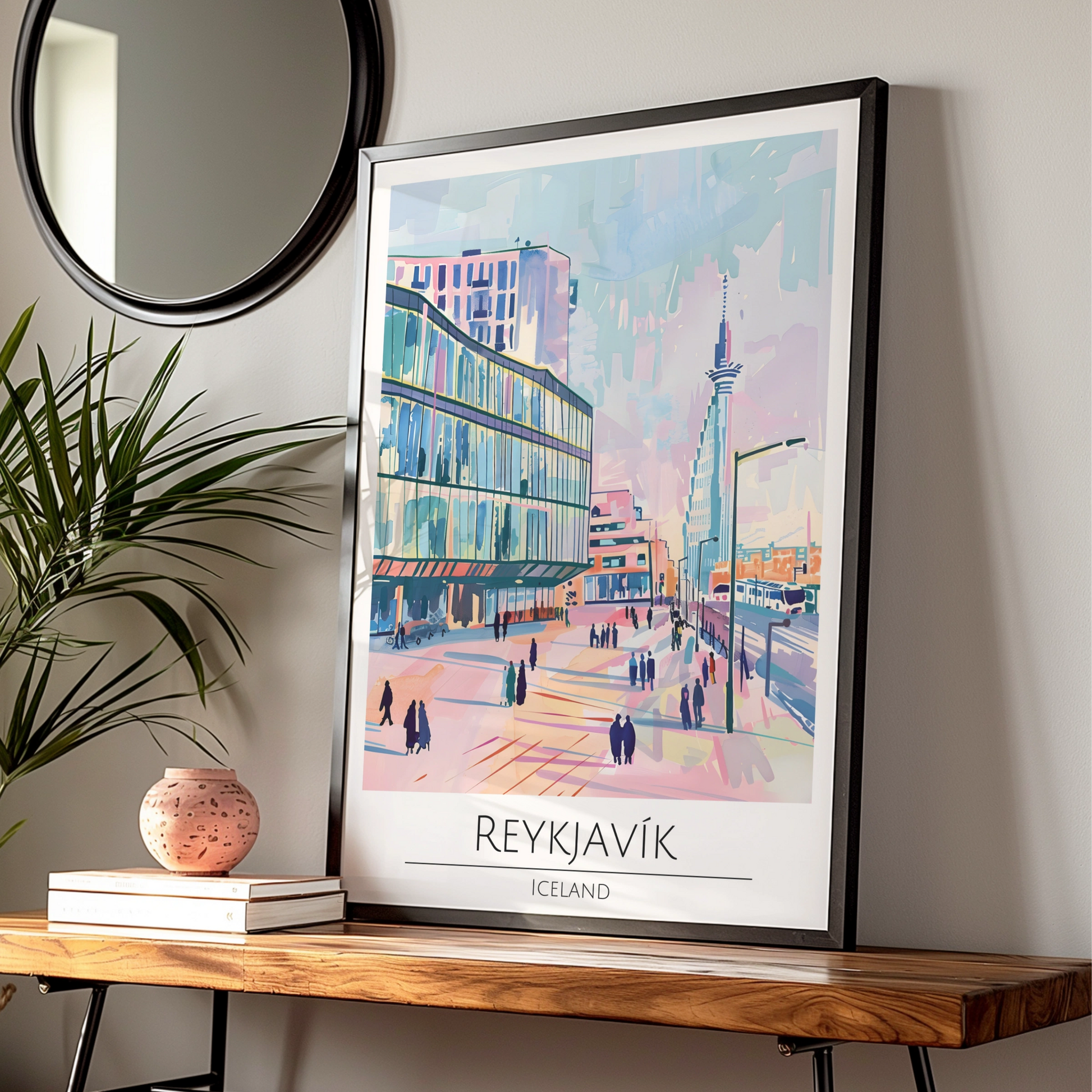 Reykjavik Cityscape Poster, Iceland Urban Art, Colourful Architectural Print, Modern Wall Decor
