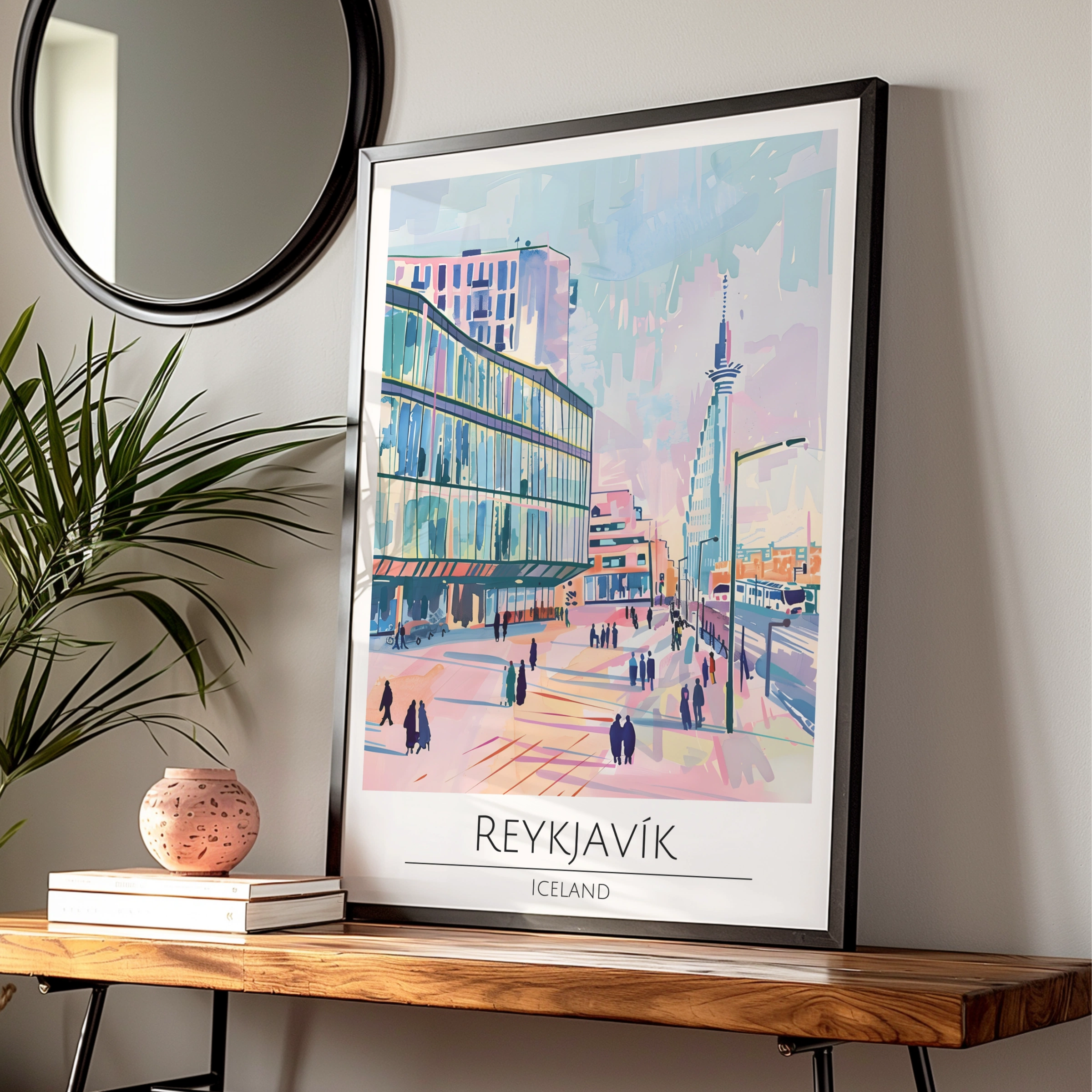 Reykjavik Cityscape Poster, Iceland Urban Art, Colourful Architectural Print, Modern Wall Decor