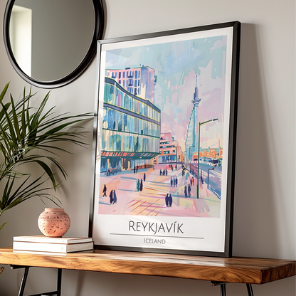 Reykjavik Cityscape Poster, Iceland Urban Art, Colourful Architectural Print, Modern Wall Decor