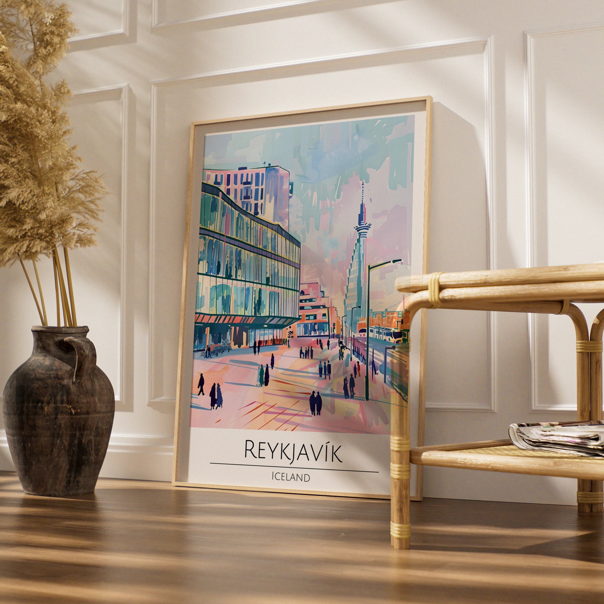 Reykjavik Cityscape Poster, Iceland Urban Art, Colourful Architectural Print, Modern Wall Decor