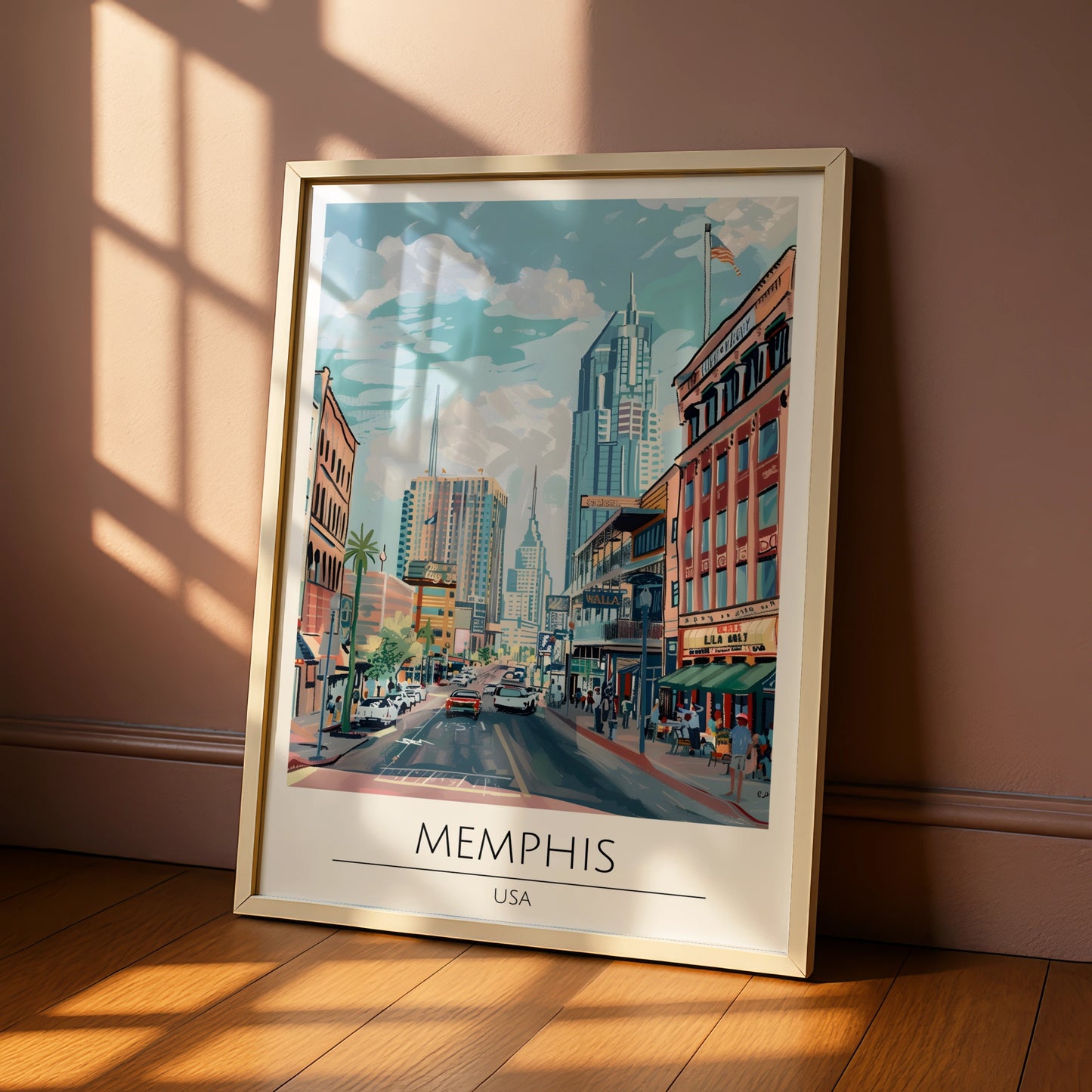 Vibrant Memphis Poster, Cityscape Art Print, USA Urban Scene, Colourful Wall Art, Home Decor