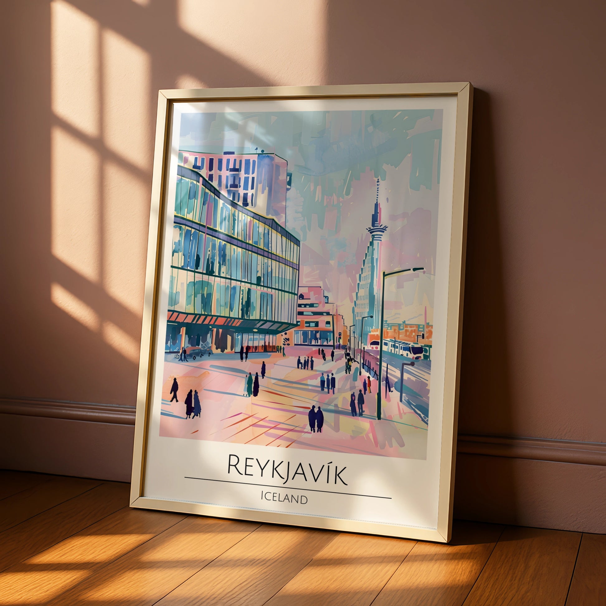 Reykjavik Cityscape Poster, Iceland Urban Art, Colourful Architectural Print, Modern Wall Decor