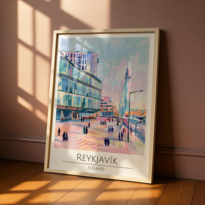 Reykjavik Cityscape Poster, Iceland Urban Art, Colourful Architectural Print, Modern Wall Decor