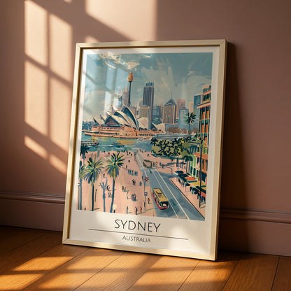 Sydney Cityscape Poster, Australian Art, Modern Travel Wall Art, Iconic Landmarks, Panoramic View