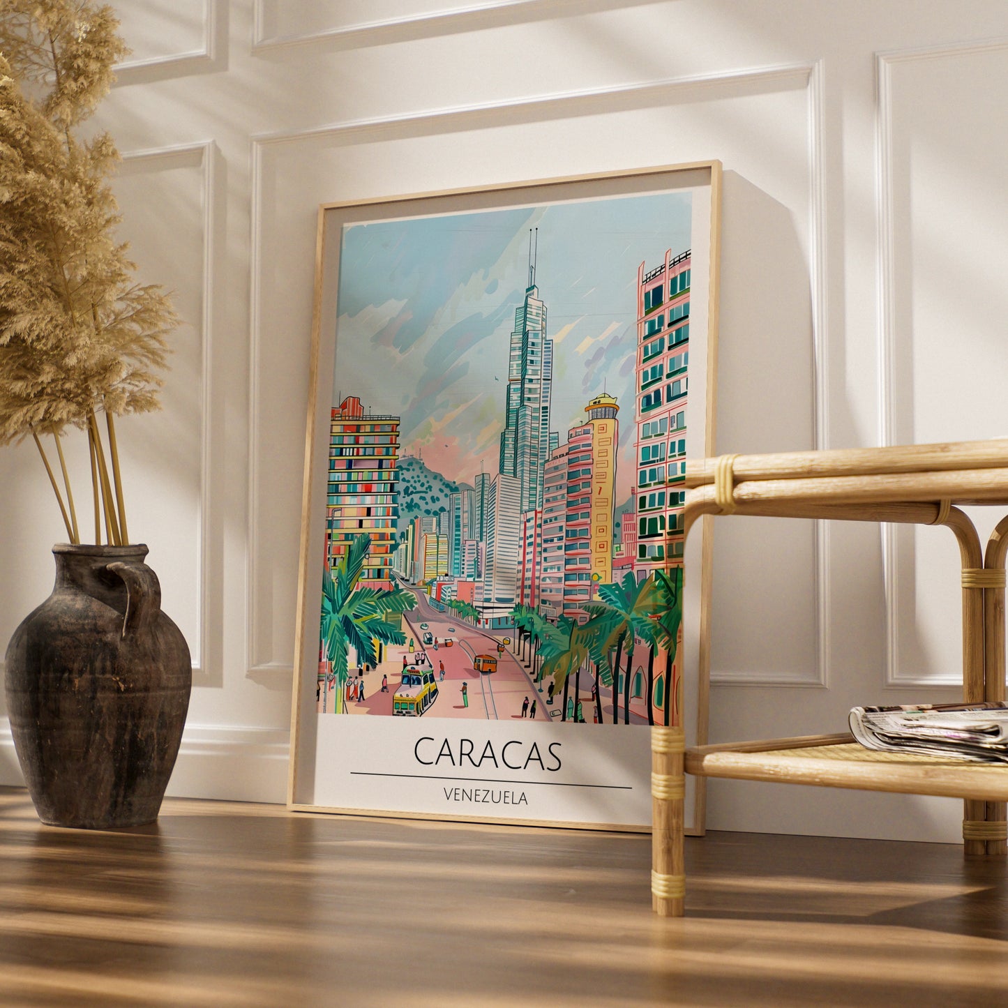 Vibrant Caracas Poster, Colourful City Art Print of Venezuela, Urban Landscape Decor, Modern Wall