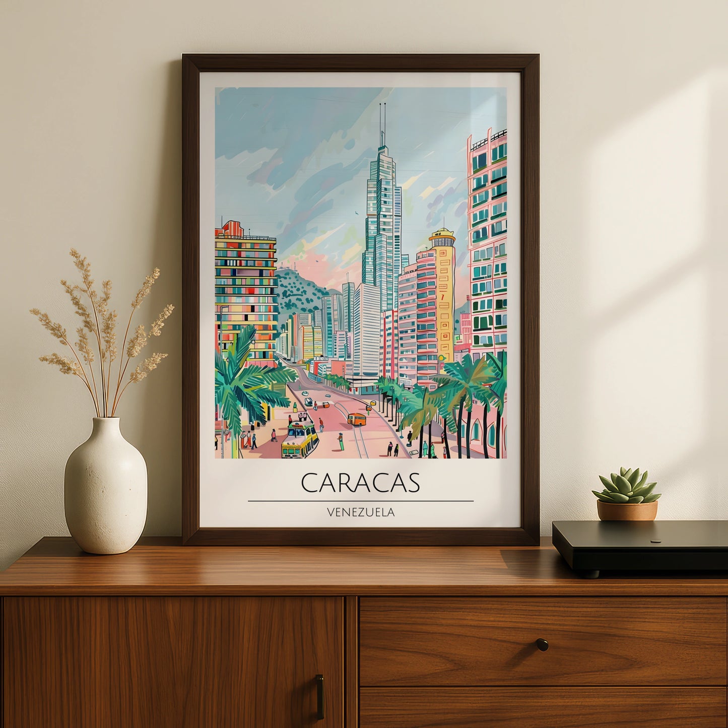 Vibrant Caracas Poster, Colourful City Art Print of Venezuela, Urban Landscape Decor, Modern Wall