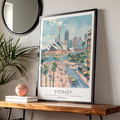Sydney Cityscape Poster, Australian Art, Modern Travel Wall Art, Iconic Landmarks, Panoramic View