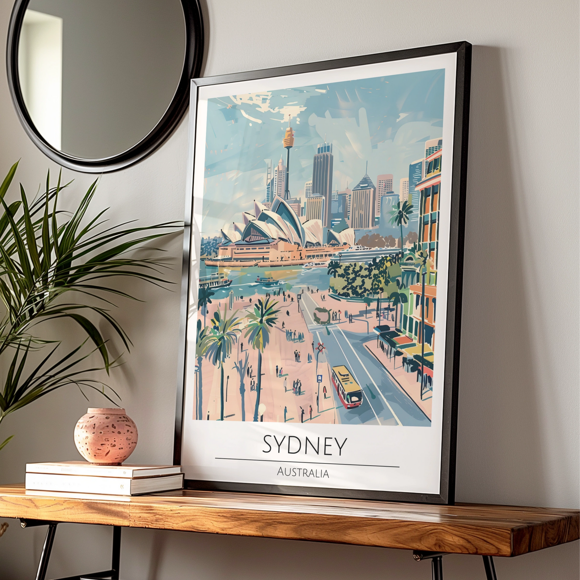 Sydney Cityscape Poster, Australian Art, Modern Travel Wall Art, Iconic Landmarks, Panoramic View