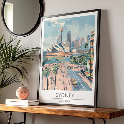 Sydney Cityscape Poster, Australian Art, Modern Travel Wall Art, Iconic Landmarks, Panoramic View