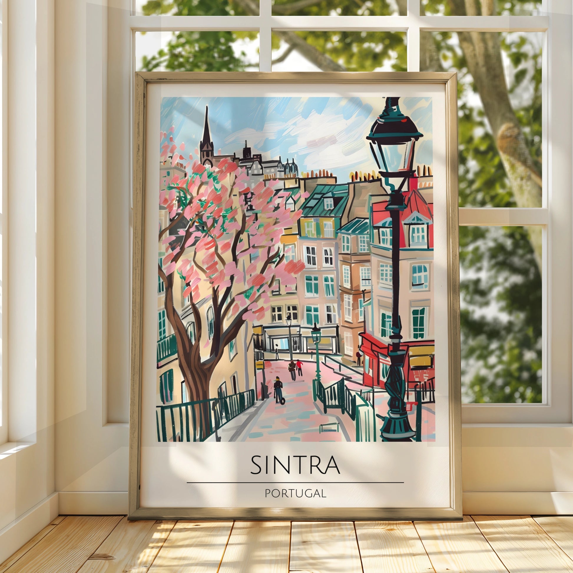 Sintra Portugal Art Print, Colourful Cityscape Poster, Urban Wall Art, Modern Illustration of Sintra