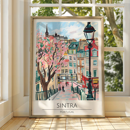 Sintra Portugal Art Print, Colourful Cityscape Poster, Urban Wall Art, Modern Illustration of Sintra