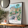 Positano Italy Art Print, Colourful Maximalist Poster, Coastal Landscape Wall Art