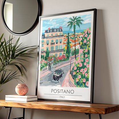 Positano Italy Art Print, Colourful Maximalist Poster, Coastal Landscape Wall Art