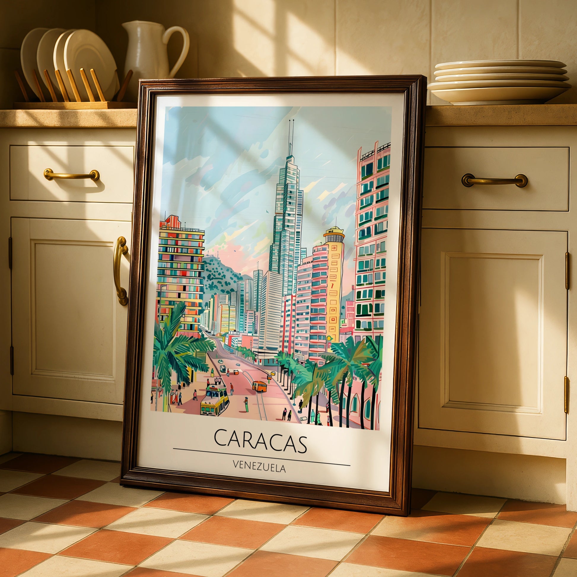 Vibrant Caracas Poster, Colourful City Art Print of Venezuela, Urban Landscape Decor, Modern Wall