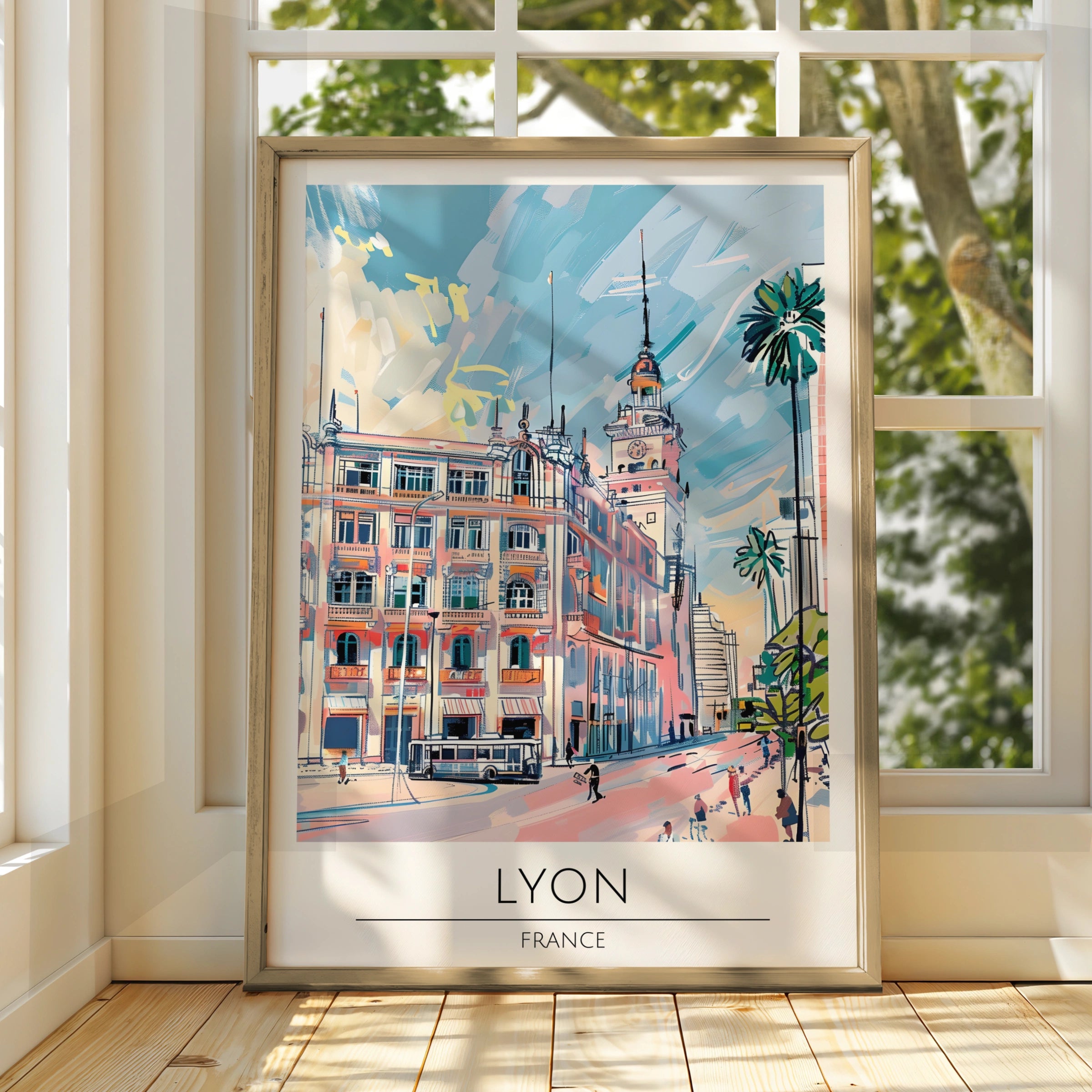 Lyon Poster, Vintage French City Art, Luxurious Travel Print, Urban Landscape Decor, Art for Home